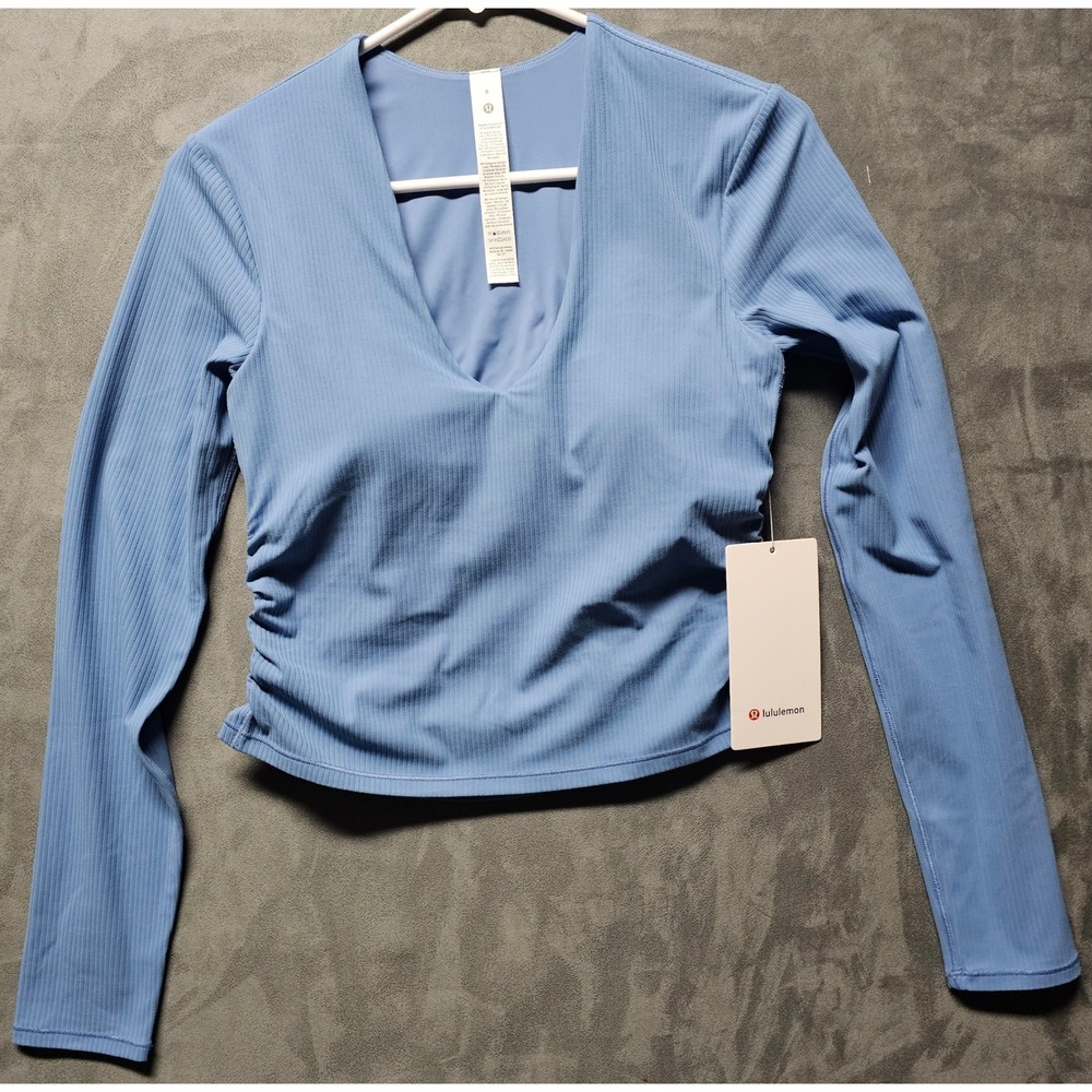Lululemon All‎ It Takes V-Neck LS Rib Nulu B-D Cup Utility Blue 8 LW3JTIS